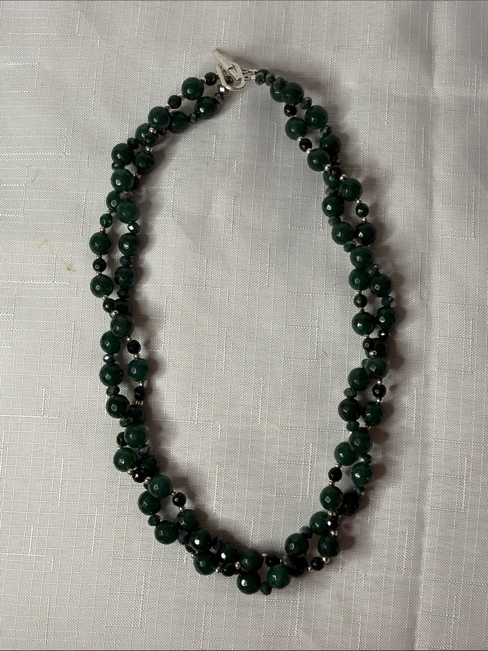 Emerald Faceted Bead Torsade Necklace w/Crystals - Picture 4 of 6